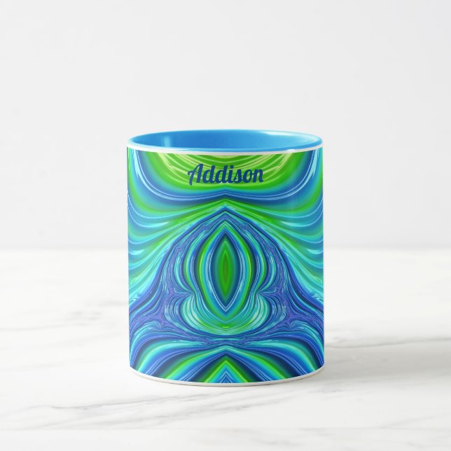 ADDISON ~ Zany 3D Fractal ~ Blue Green  Mug (Center)