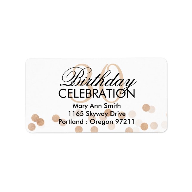 Address 30th Birthday Copper Foil Glitter Lights Label (Front)