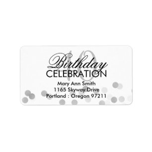 Address 40th Birthday Silver Foil Glitter Lights Label