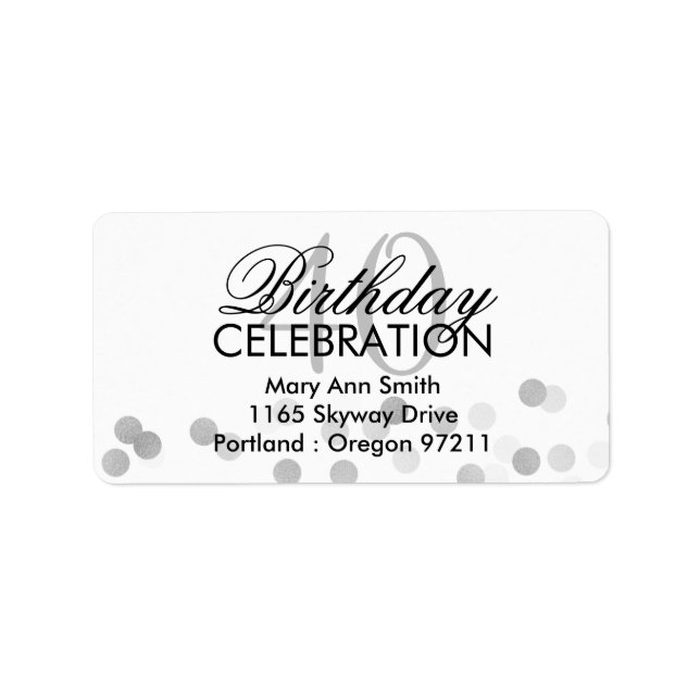 Address 40th Birthday Silver Foil Glitter Lights Label (Front)