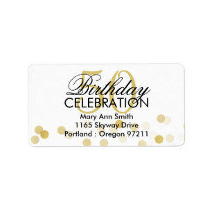 Address 50th Birthday Gold Foil Glitter Lights Label