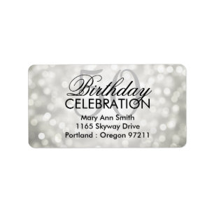 Address 50th Birthday Party Silver Glitter Lights Label