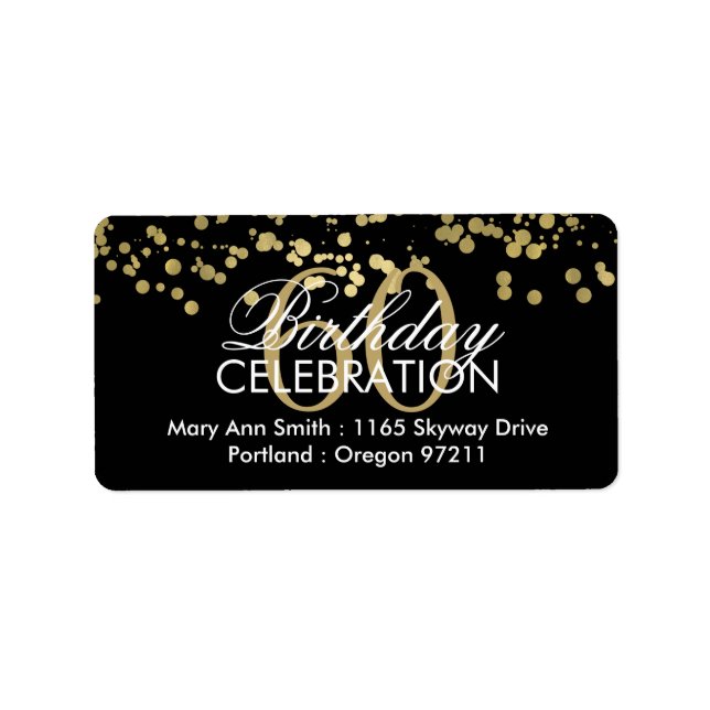 Address 60th Birthday Gold Foil Confetti Label (Front)