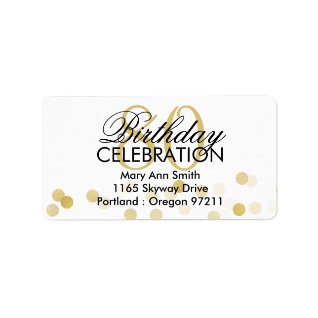 Address 80th Birthday Gold Foil Glitter Lights Label (Front)