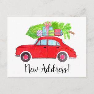 Address Announcement Car with Christmas tree Postcard