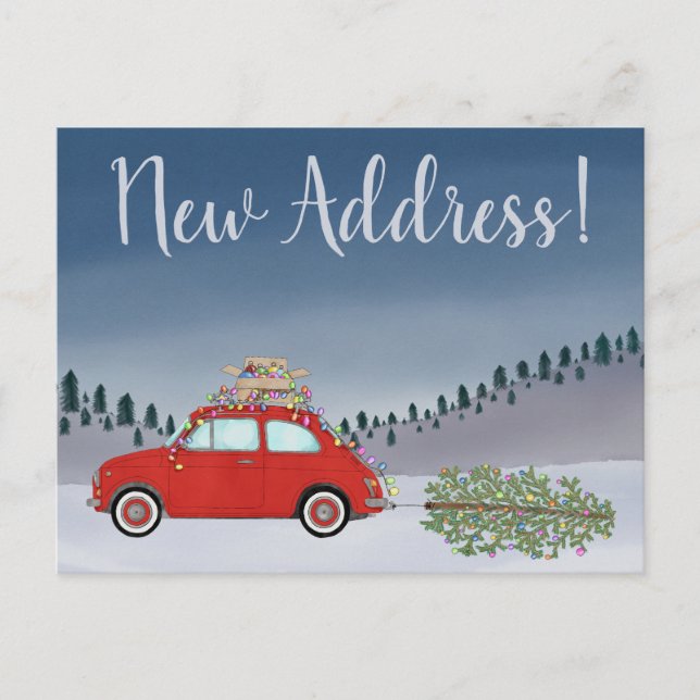 Address Announcement Fiat 500 Christmas tree Postcard (Front)