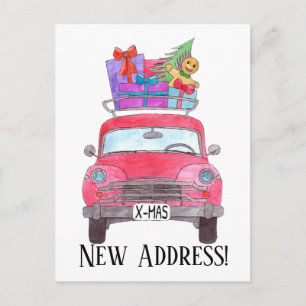 Address Announcement Red Car Christmas Gifts Postcard