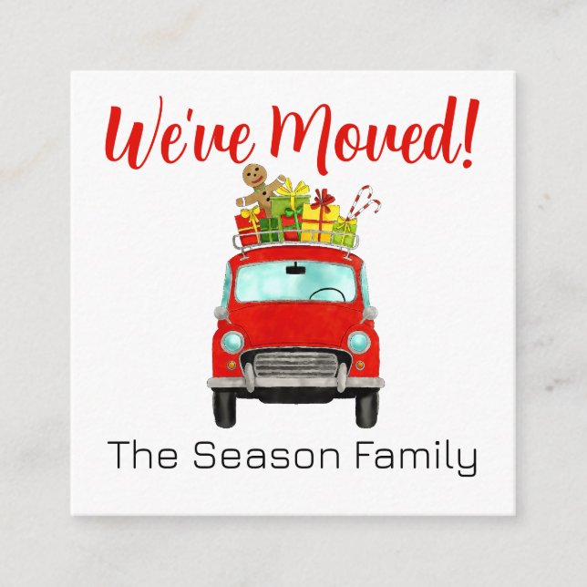 Address Announcement Red Car with Christmas Gifts (Front)