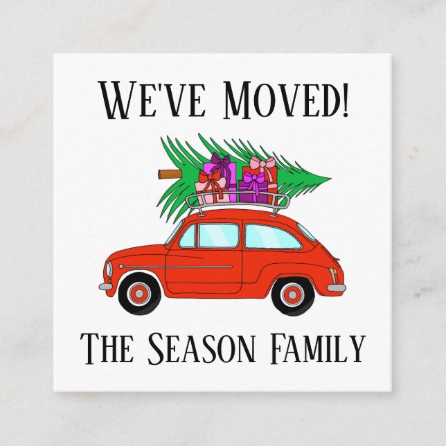 Address Announcement Red Car with Christmas Gifts (Front)
