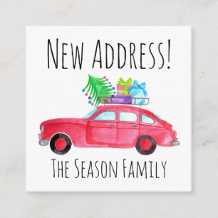 Address Announcement Red Car with Christmas Gifts