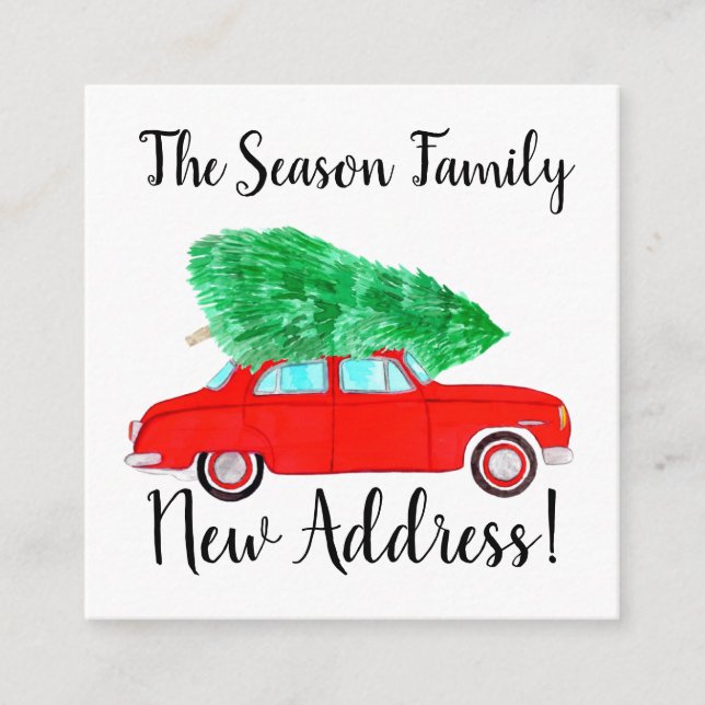 Address Announcement Red Car with Christmas tree (Front)
