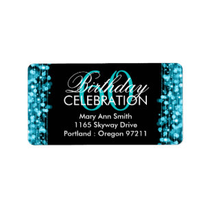 Address Elegant 60th Birthday Party Sparkles Turq Label
