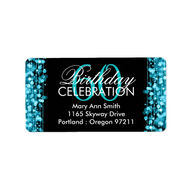 Address Elegant 60th Birthday Party Sparkles Turq Label (Front)