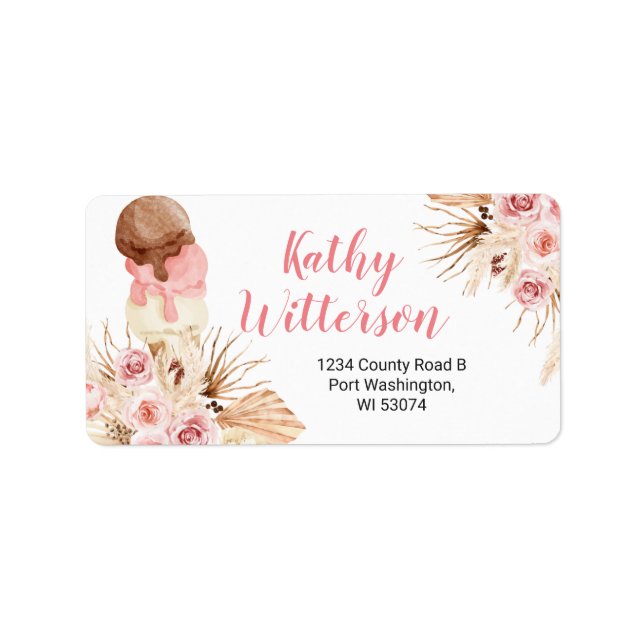 Address Label Boho ice cream floral Baby Shower (Front)