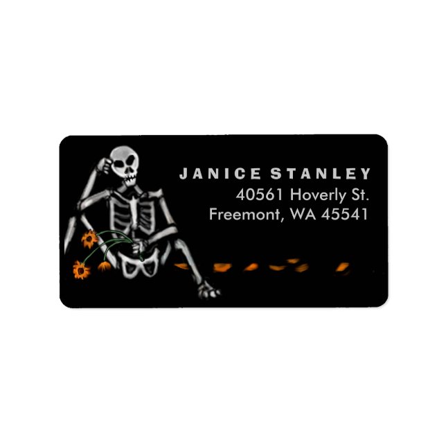 Address Label - Halloween Skeleton Orange Flowers (Front)