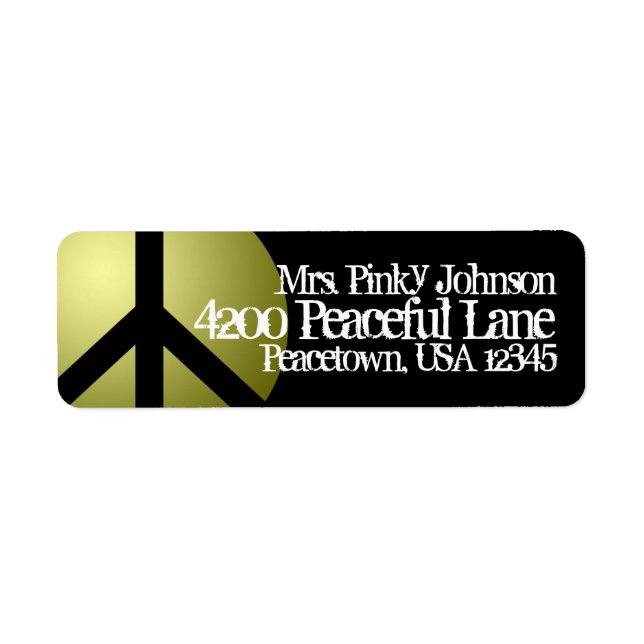 Address Label Peace Sign, Gold, Black, Customise (Front)