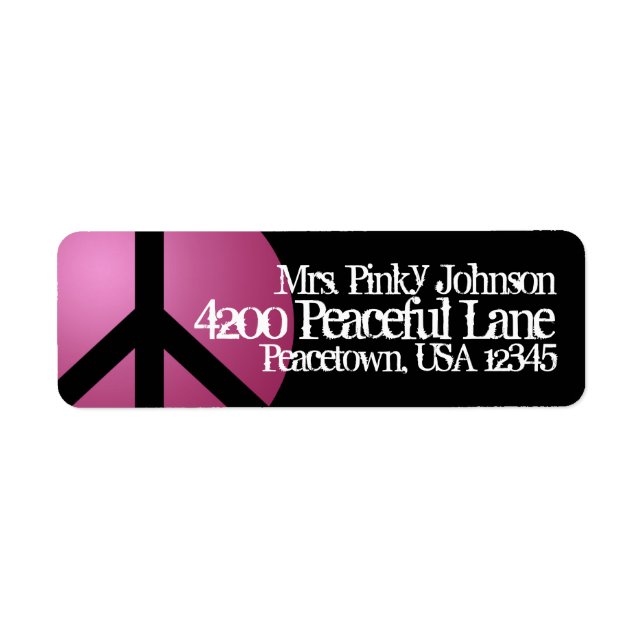 Address Label Peace Sign, Pink, Black, Customise (Front)