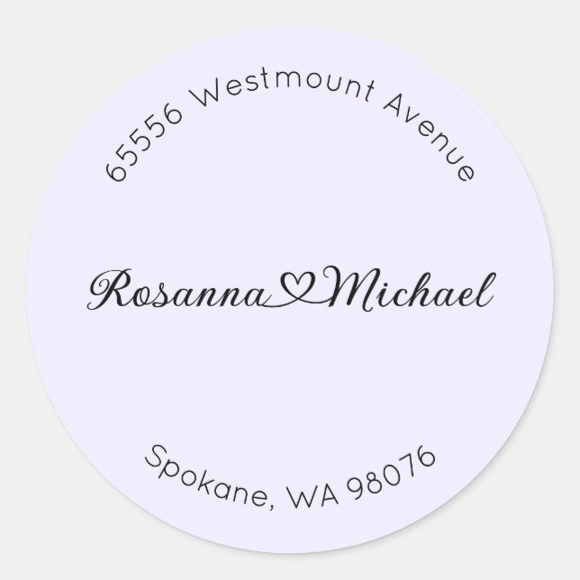 Address Label, Round Address Label, Heart Names  Classic Round Sticker (Front)