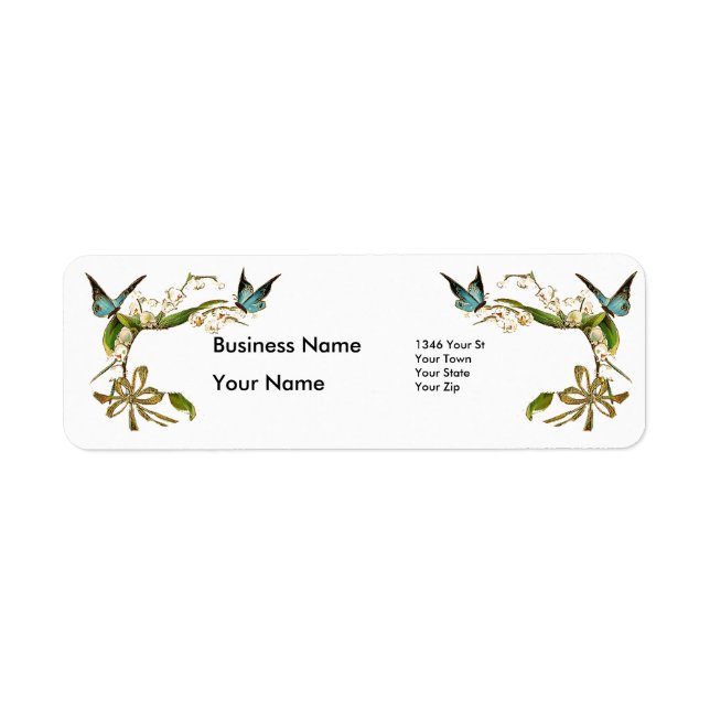 Address Label Vintage Retro Butterfly Floral (Front)
