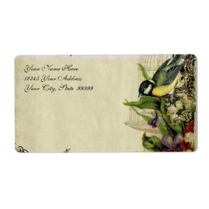 Address Label Yellow Song Bird Cage Floral