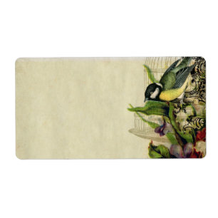 Address Label Yellow Song Bird Cage Floral