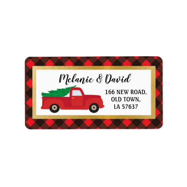 Address Labels Festive Merry Christmas Truck Red (Front)