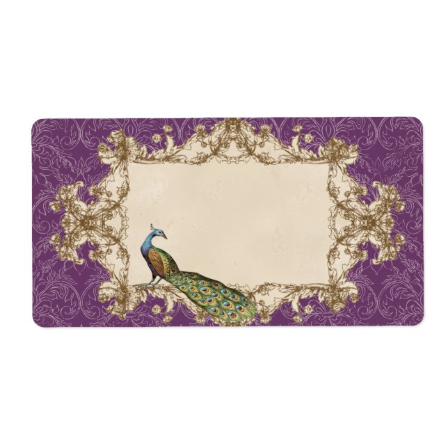 Address Labels - Purple Vintage Peacock & Etchings (Front)
