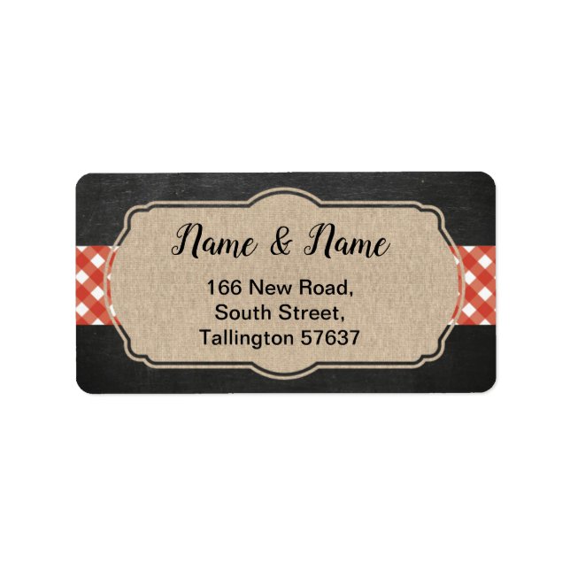 Address Labels Red gingham I Do BBQ Burlap Wedding (Front)