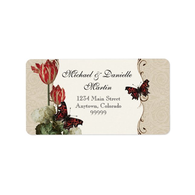 Address Labels - Tan n Cream Red Tulip Damask (Front)