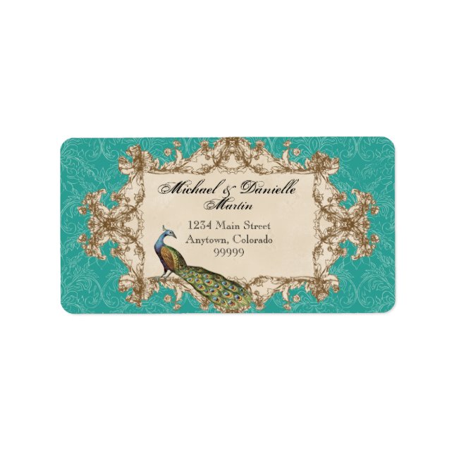 Address Labels - Teal Vintage Peacock & Etchings (Front)