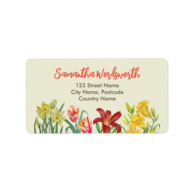 Address Orange Yellow Spring Flowers Cream  Label (Front)