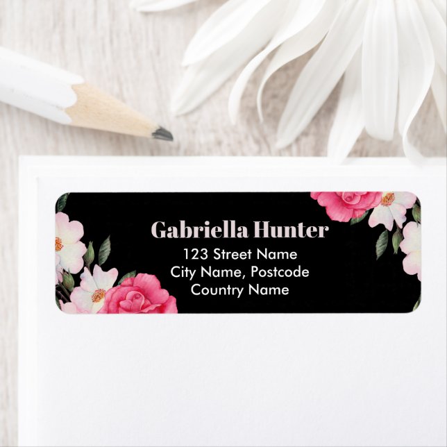 Address Pink White Roses Ballerina Floral Black (Insitu)