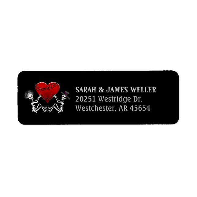 Address Return Label - Skeletons with Red Heart (Front)
