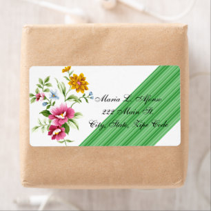 Address Return Labels Floral Green Stripes
