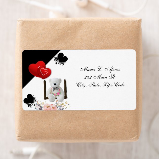 Address Return Labels White Teddy Bear Floral (Insitu)