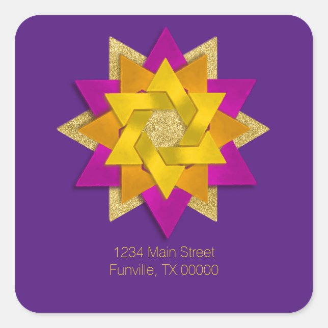Address Star Pink Green Orange Yellow Purple Square Sticker (Front)