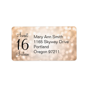 Address Sweet 16 Birthday Copper Glitter Lights Label
