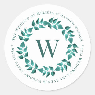 Address Teal Monogram Wreath Wedding Envelope Seal
