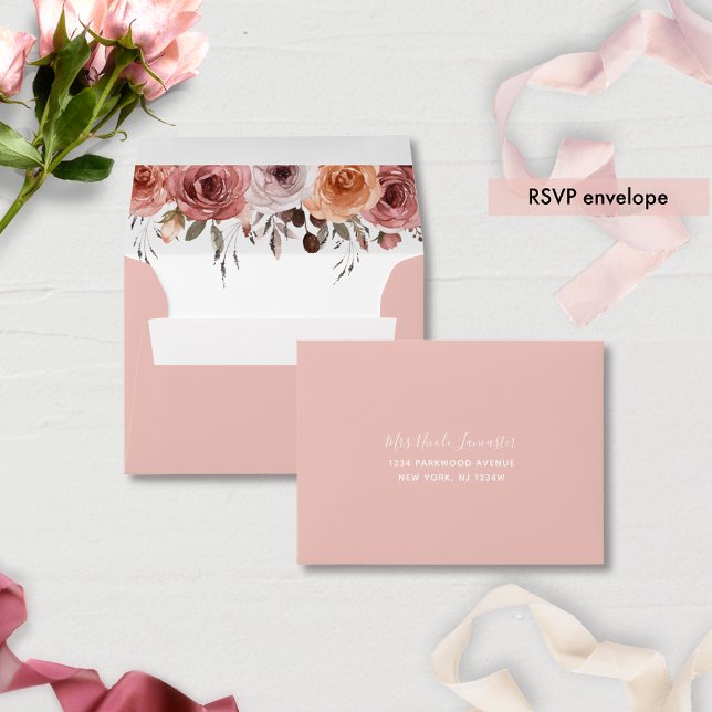 Addressed RSVP, Heaven in Rose Blush Pink Floral Envelope (Creator Uploaded)