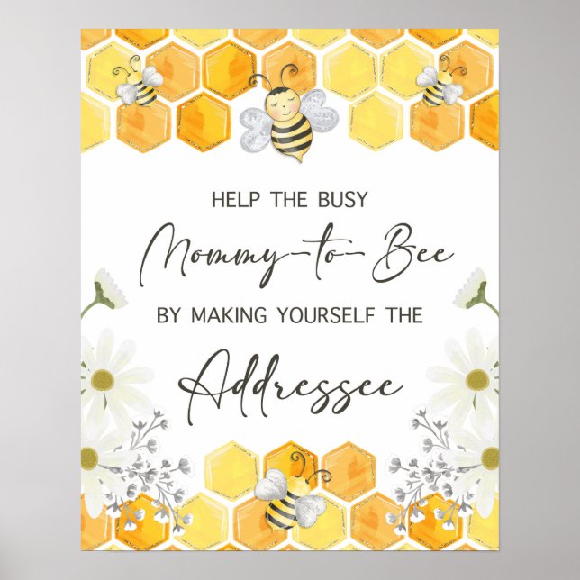 Addressee Baby Shower Sign Yellow Honey Bee Theme (Front)