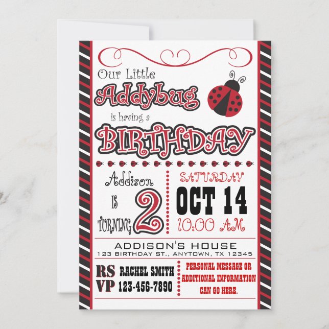 Addybug 2nd Birthday Invitations (Front)