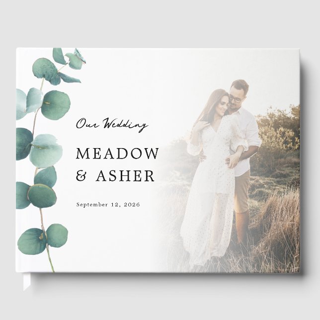 Adelaide Wedding Watercolor Eucalyptus and Photo Guest Book (Front)