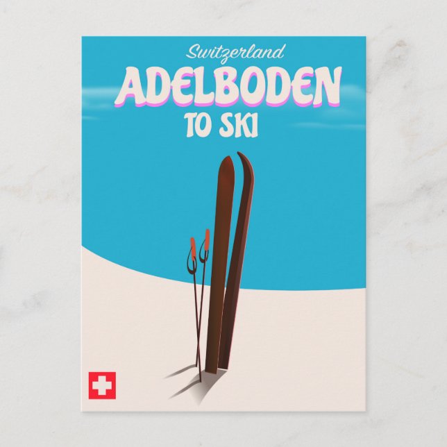 Adelboden Switzerland ski travel poster Postcard (Front)