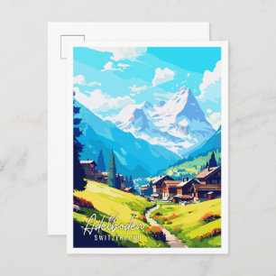 Adelboden Switzerland vintage travel illustration Postcard