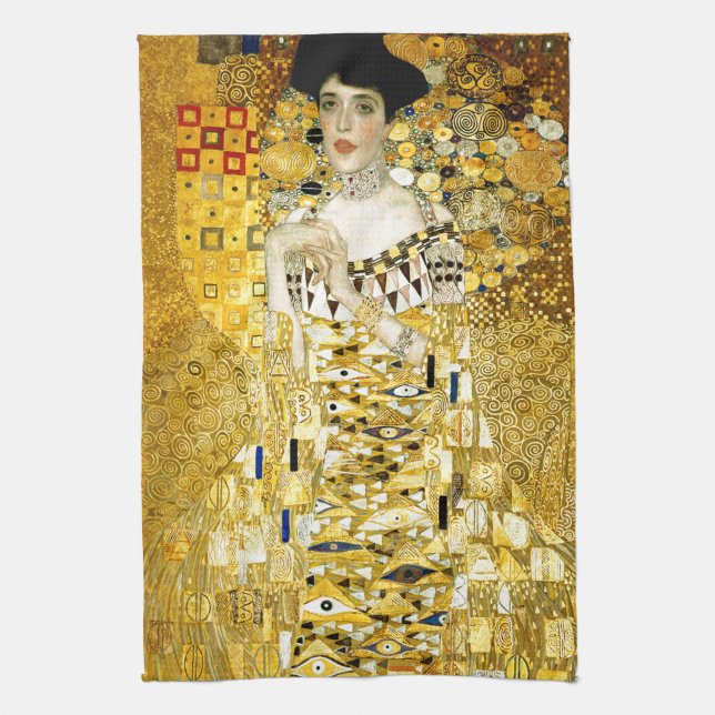 Adele Bloch-Bauer I by Gustav Klimt Art Nouveau Tea Towel (Vertical)
