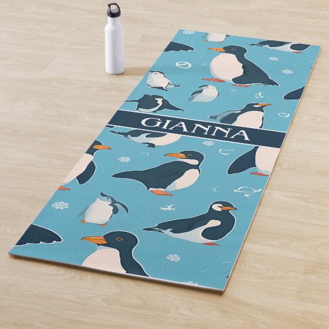 Adelie Penguin Pastel Colourful Pattern Yoga Mat (In Situ)