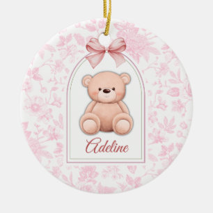 Adeline   Custom Pink Teddy Bear Nursery Design  Ceramic Tree Decoration