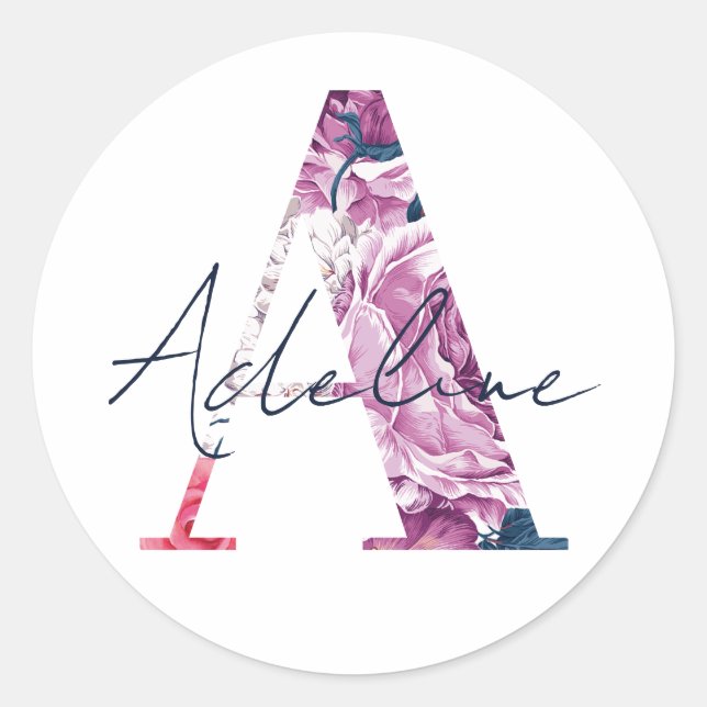Adeline Name Custom Sticker Girls Label Floral A (Front)