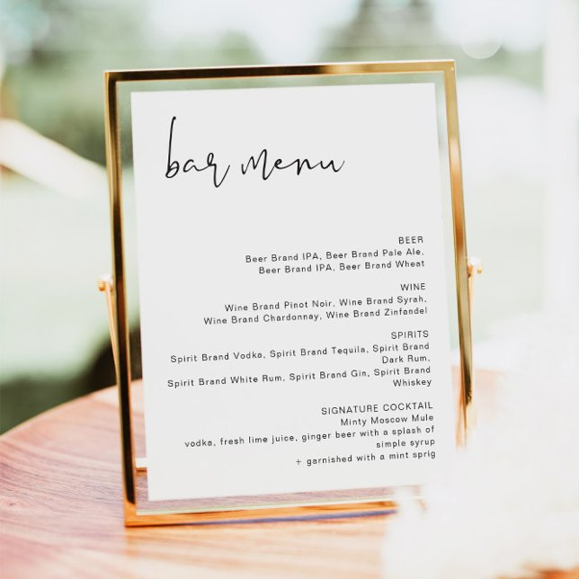 ADELLA Edgy Modern Minimalist Wedding Bar Menu Poster (Creator Uploaded)