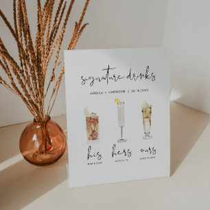 ADELLA Minimal Watercolor Cocktail Signature Drink Pedestal Sign